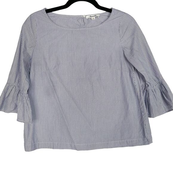 Madewell Tops - Madewell XSmall XS Blue White Striped Bell Sleeve Blouse Top 3/4 Sleeve Cotton